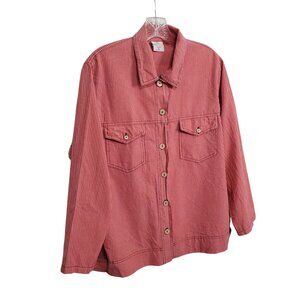Vintage Sea Breeze Womens XL Shirt Jacket Striped 100% Cotton Button Up Coastal